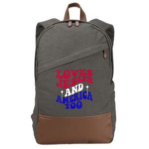 Loves Jesus And America Too Funny 4th Of July Groovy & Wavy Cotton Canvas Backpack