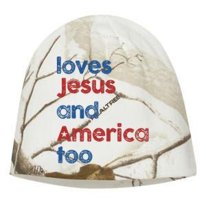 Loves Jesus And America Too God Christian 4th Of July Kati - Camo Knit Beanie