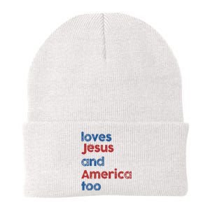 Loves Jesus And America Too God Christian 4th Of July Knit Cap Winter Beanie