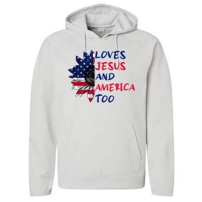 Loves Jesus And America Too Sunflower Performance Fleece Hoodie