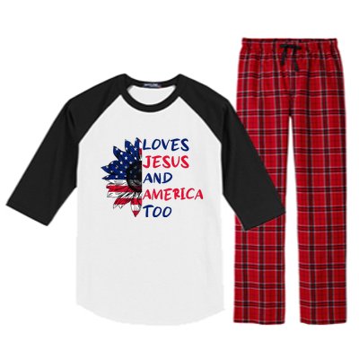 Loves Jesus And America Too Sunflower Raglan Sleeve Pajama Set