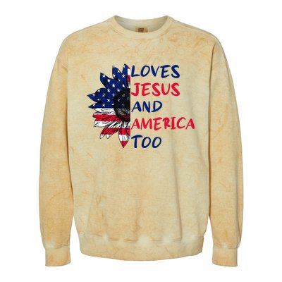 Loves Jesus And America Too Sunflower Colorblast Crewneck Sweatshirt