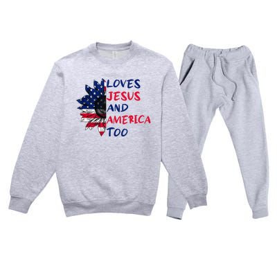 Loves Jesus And America Too Sunflower Premium Crewneck Sweatsuit Set