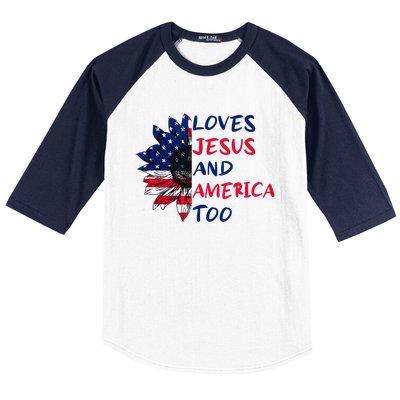 Loves Jesus And America Too Sunflower Baseball Sleeve Shirt