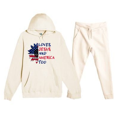 Loves Jesus And America Too Sunflower Premium Hooded Sweatsuit Set