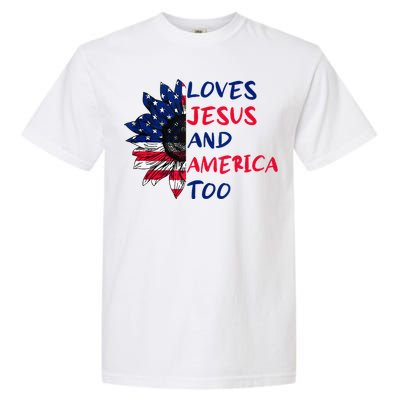 Loves Jesus And America Too Sunflower Garment-Dyed Heavyweight T-Shirt