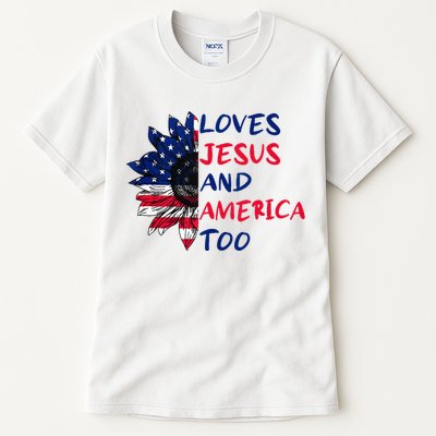 Loves Jesus And America Too Sunflower Tall T-Shirt