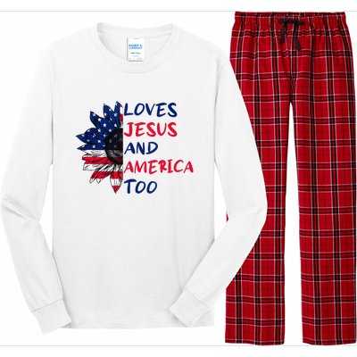 Loves Jesus And America Too Sunflower Long Sleeve Pajama Set