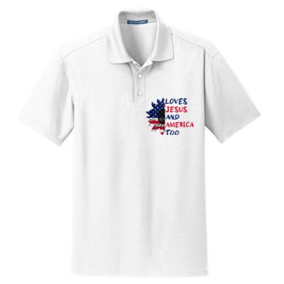 Loves Jesus And America Too Sunflower Dry Zone Grid Polo