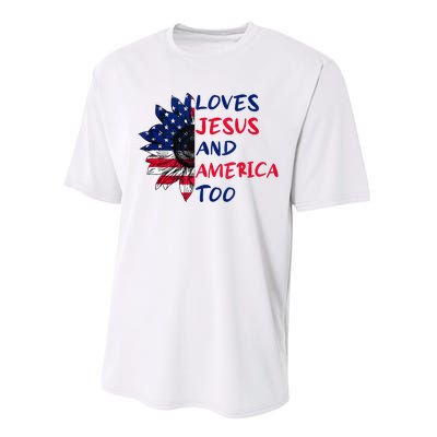 Loves Jesus And America Too Sunflower Performance Sprint T-Shirt