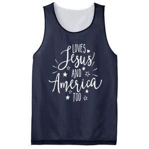 Loves Jesus And America Too 4th Of July Christian Mesh Reversible Basketball Jersey Tank