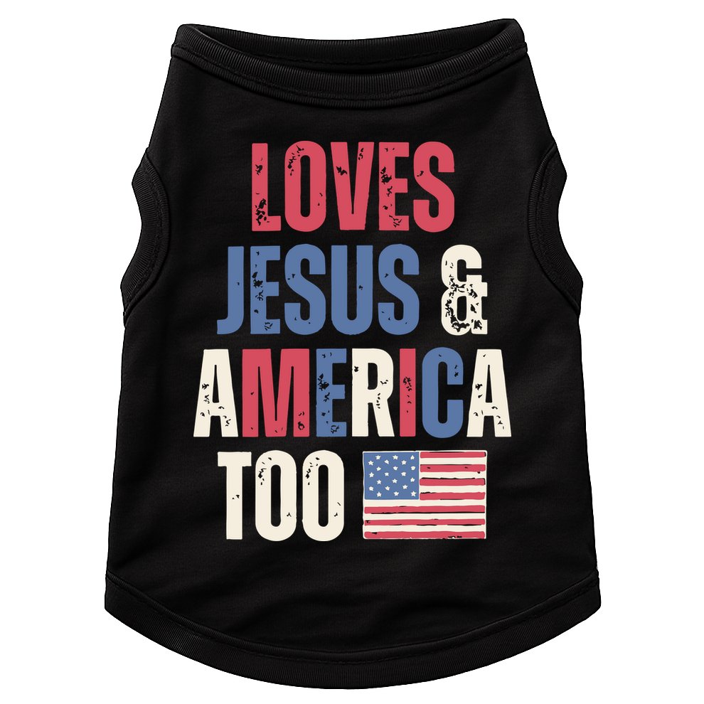Loves Jesus & America Too Funny 4th Of July Doggie Tank
