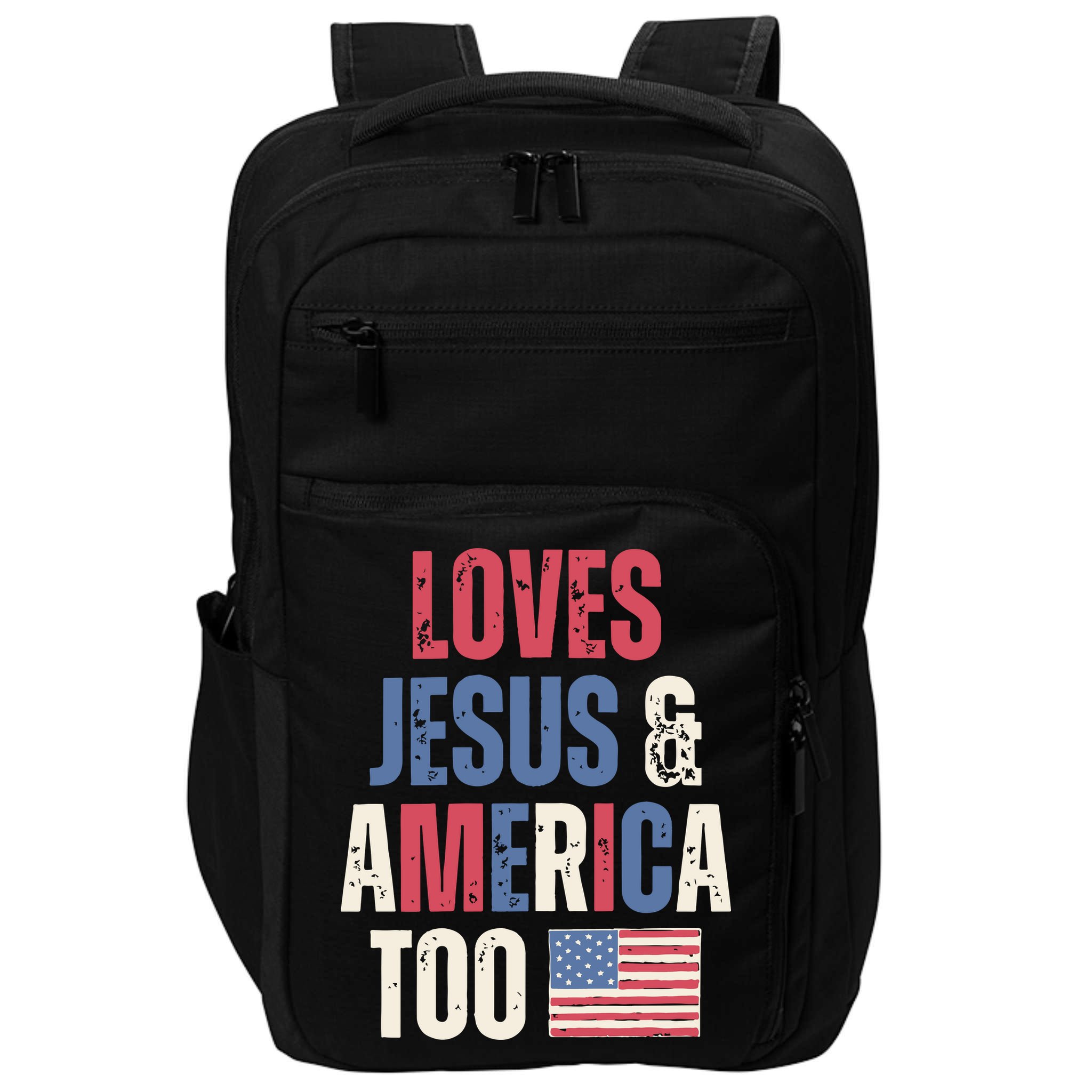 Loves Jesus & America Too Funny 4th Of July Impact Tech Backpack