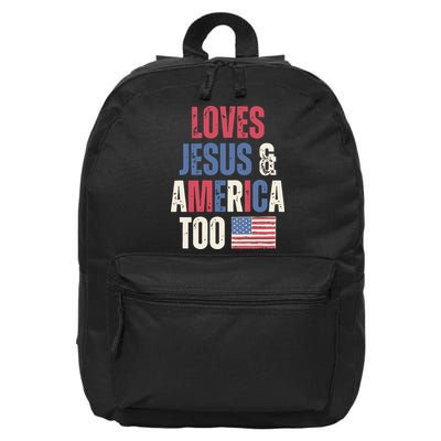 Loves Jesus & America Too Funny 4th Of July 16 in Basic Backpack