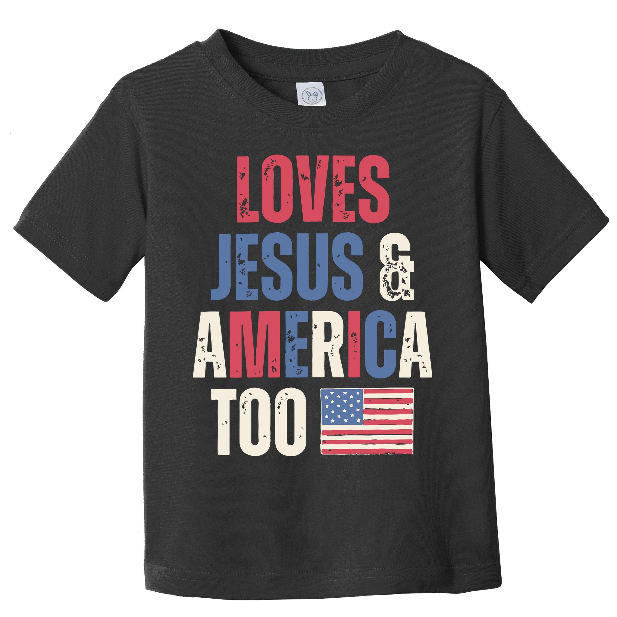 Loves Jesus & America Too Funny 4th Of July Toddler T-Shirt