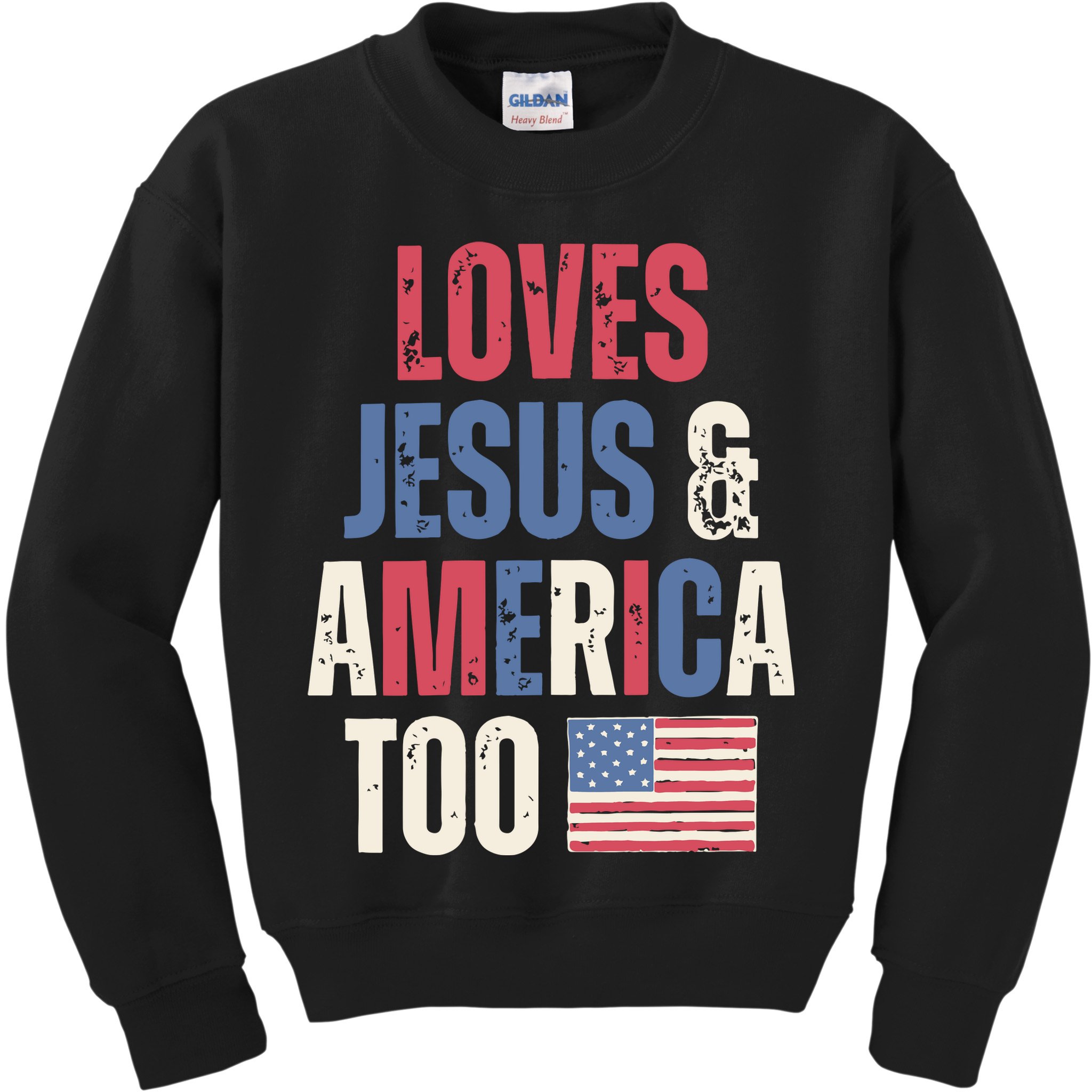 Loves Jesus & America Too Funny 4th Of July Kids Sweatshirt