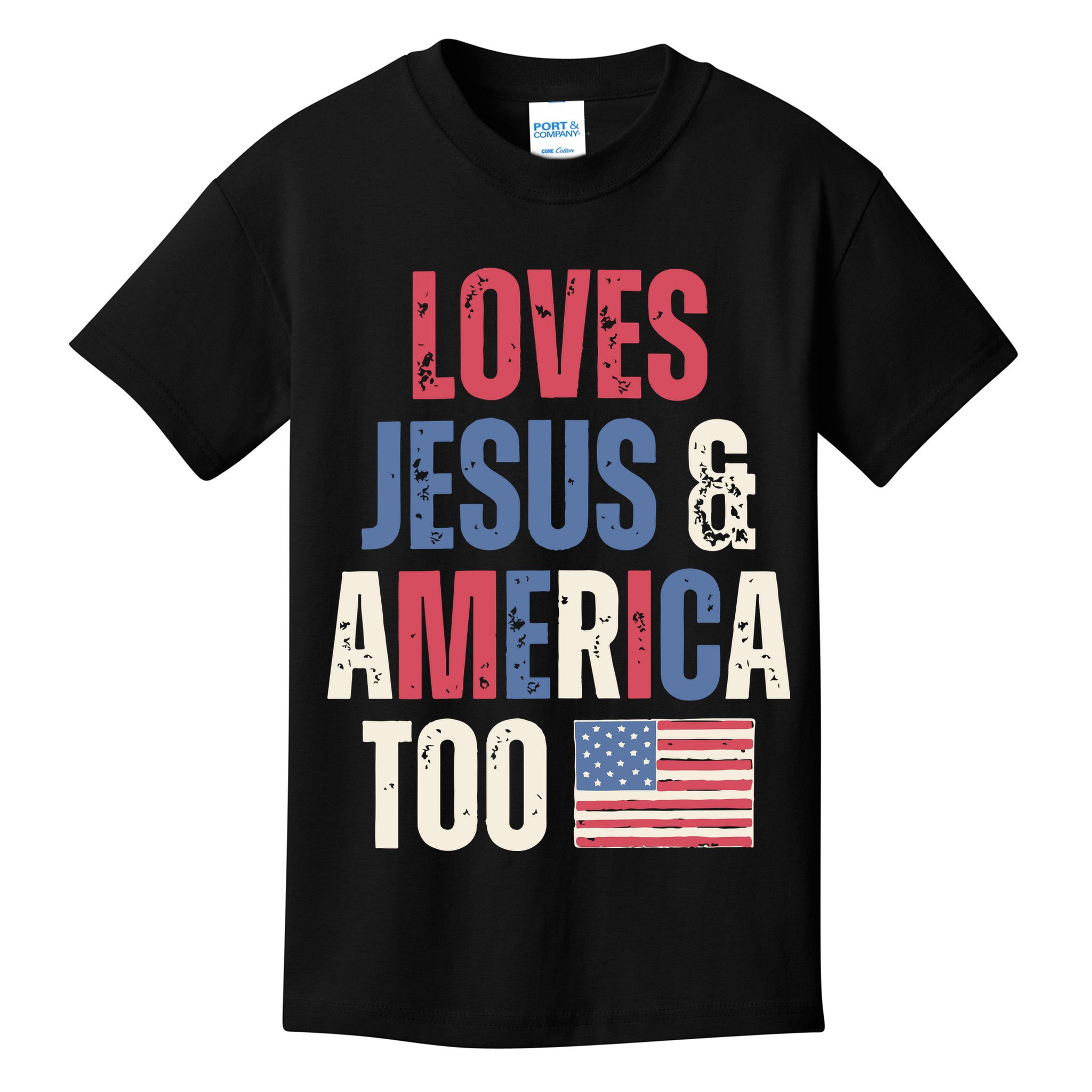 Loves Jesus & America Too Funny 4th Of July Kids T-Shirt