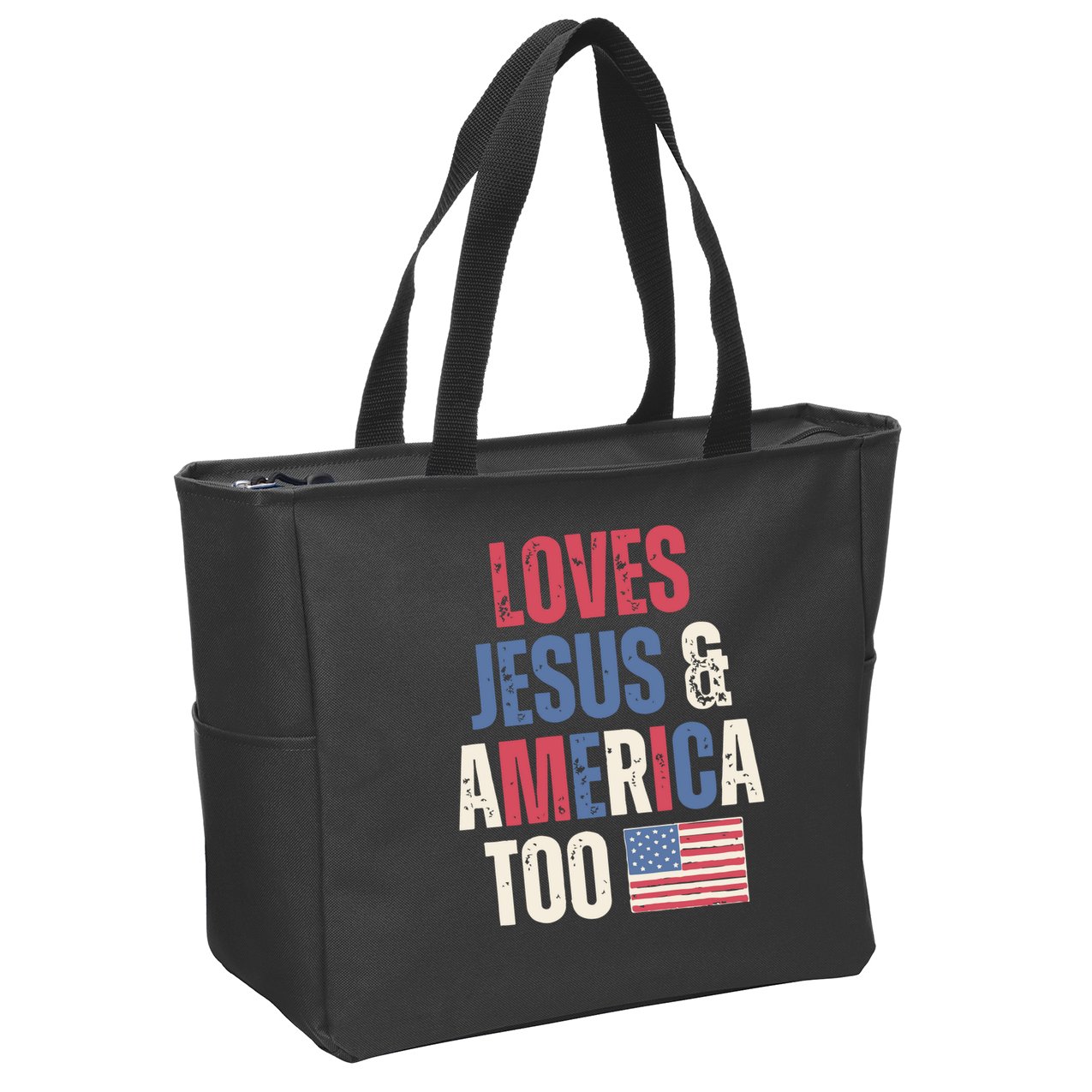 Loves Jesus & America Too Funny 4th Of July Zip Tote Bag