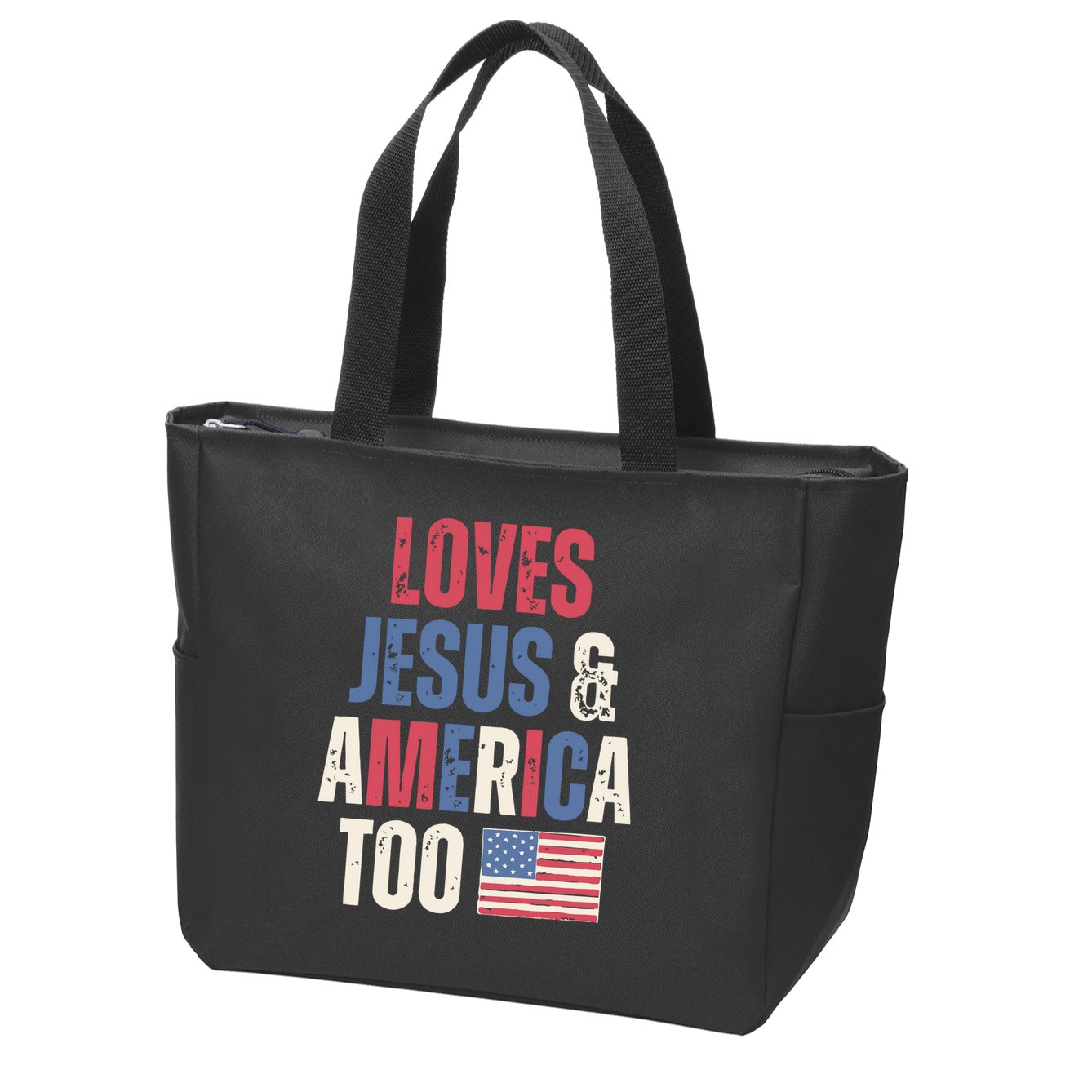 Loves Jesus & America Too Funny 4th Of July Zip Tote Bag