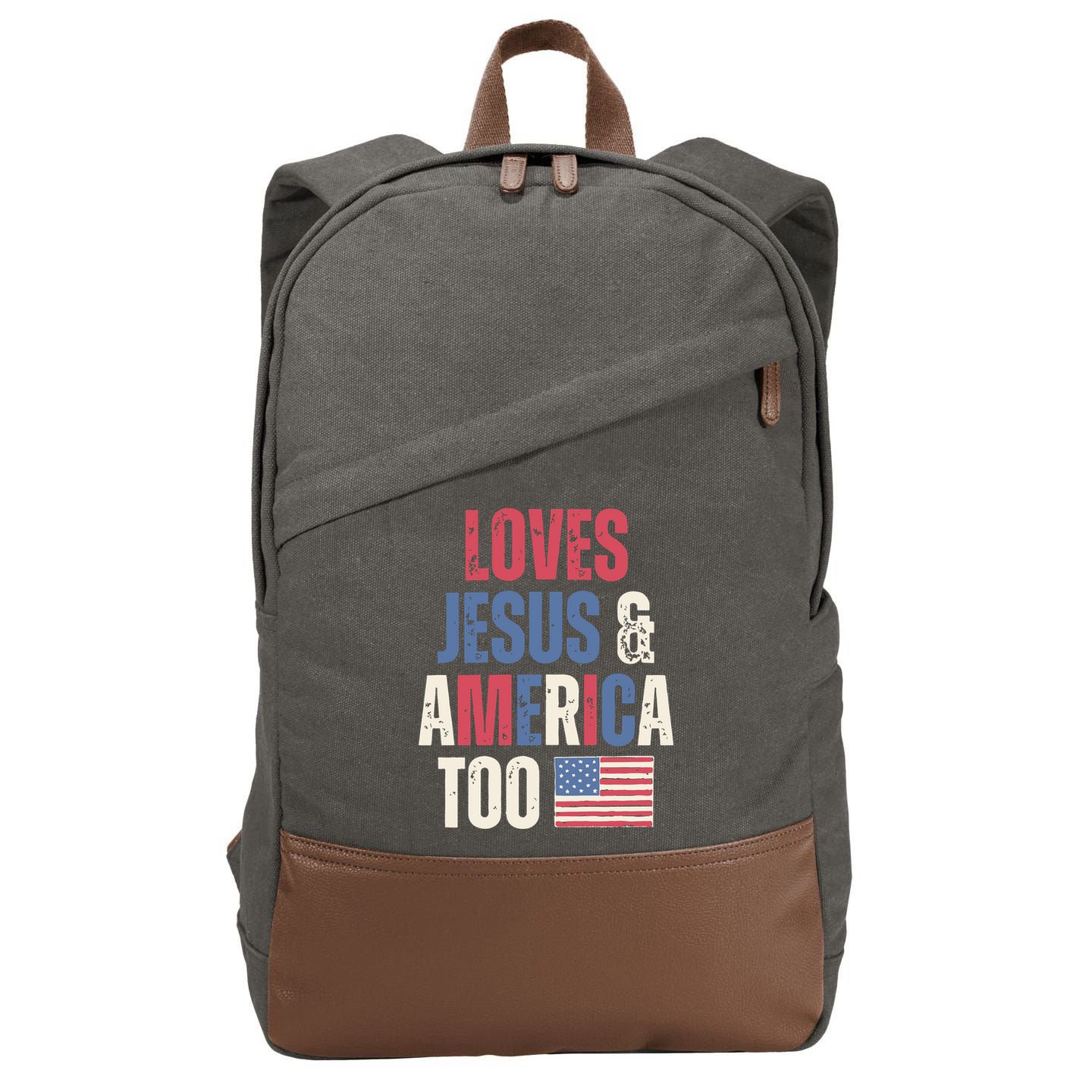 Loves Jesus & America Too Funny 4th Of July Cotton Canvas Backpack