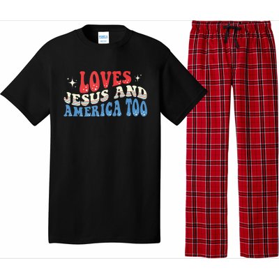 Loves Jesus And America Too God Christian Groovy 4th Of July Pajama Set