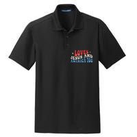 Loves Jesus And America Too God Christian Groovy 4th Of July Dry Zone Grid Polo