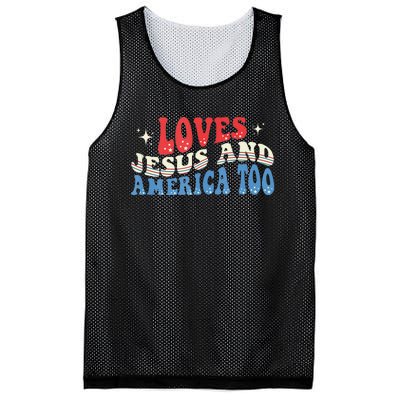 Loves Jesus And America Too God Christian Groovy 4th Of July Mesh Reversible Basketball Jersey Tank