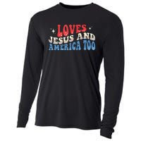 Loves Jesus And America Too God Christian Groovy 4th Of July Cooling Performance Long Sleeve Crew