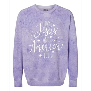 Loves Jesus And America Too 4th Of July Christian Colorblast Crewneck Sweatshirt