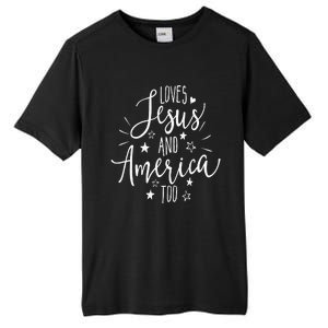 Loves Jesus And America Too 4th Of July Christian Tall Fusion ChromaSoft Performance T-Shirt