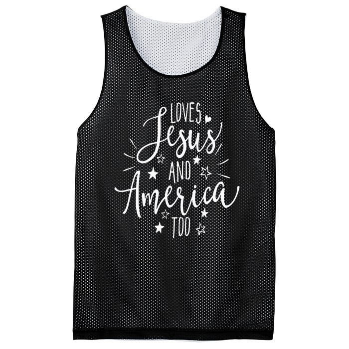 Loves Jesus And America Too 4th Of July Christian Mesh Reversible Basketball Jersey Tank