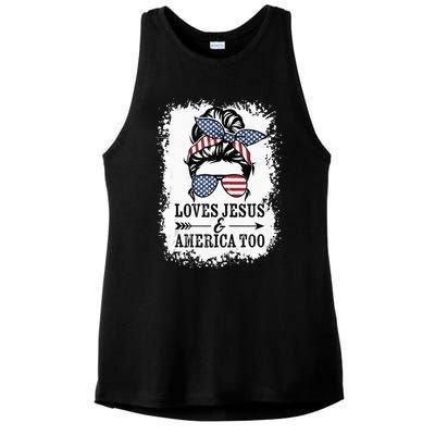 Loves Jesus & America Too Cute Christian Womens 4th July Ladies PosiCharge Tri-Blend Wicking Tank