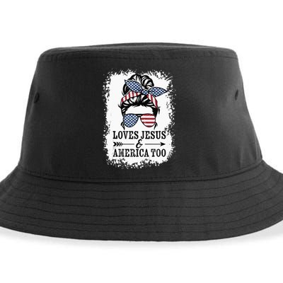 Loves Jesus & America Too Cute Christian Womens 4th July Sustainable Bucket Hat