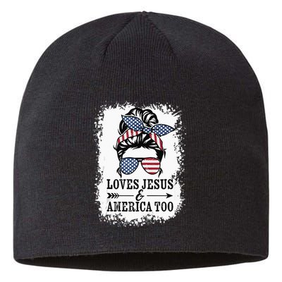 Loves Jesus & America Too Cute Christian Womens 4th July Sustainable Beanie