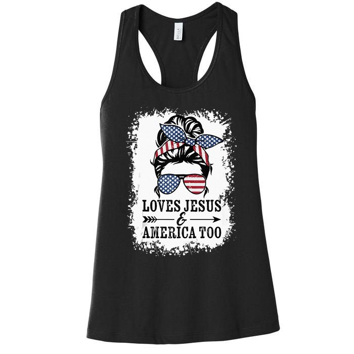 Loves Jesus & America Too Cute Christian Womens 4th July Women's Racerback Tank