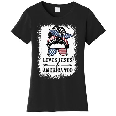 Loves Jesus & America Too Cute Christian Womens 4th July Women's T-Shirt