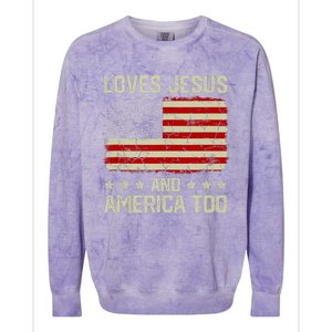 Loves Jesus And America Too USA Patriotic Christian Colorblast Crewneck Sweatshirt