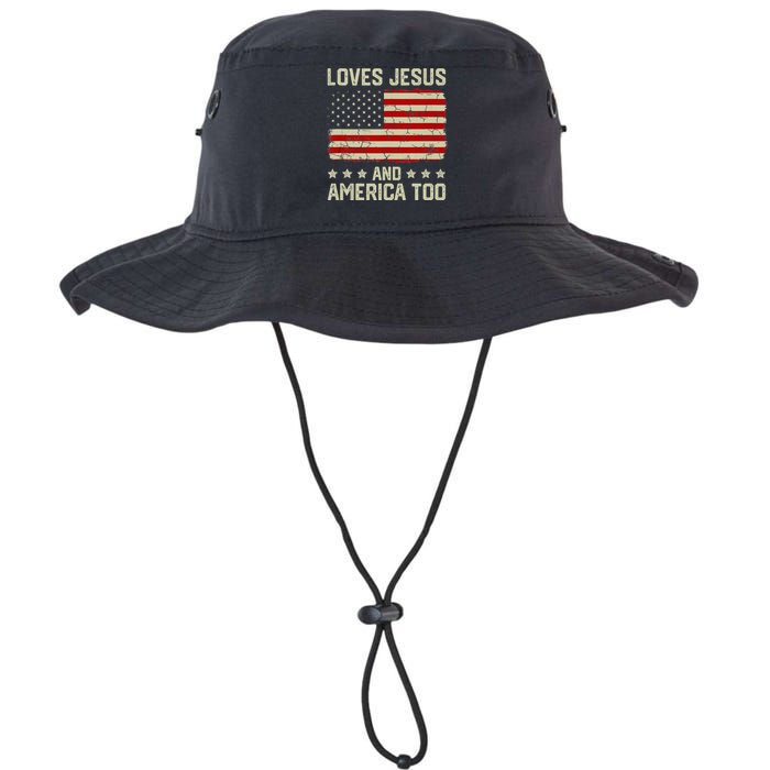 Loves Jesus And America Too USA Patriotic Christian Legacy Cool Fit Booney Bucket Hat