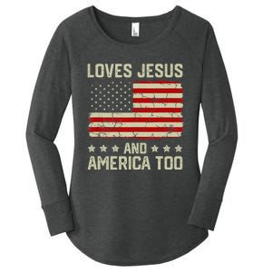 Loves Jesus And America Too USA Patriotic Christian Women's Perfect Tri Tunic Long Sleeve Shirt