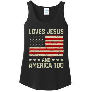 Loves Jesus And America Too USA Patriotic Christian Ladies Essential Tank