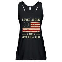 Loves Jesus And America Too USA Patriotic Christian Ladies Essential Flowy Tank