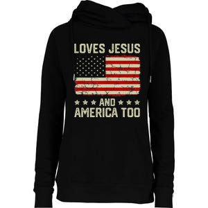 Loves Jesus And America Too USA Patriotic Christian Womens Funnel Neck Pullover Hood