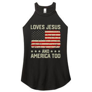 Loves Jesus And America Too USA Patriotic Christian Women's Perfect Tri Rocker Tank