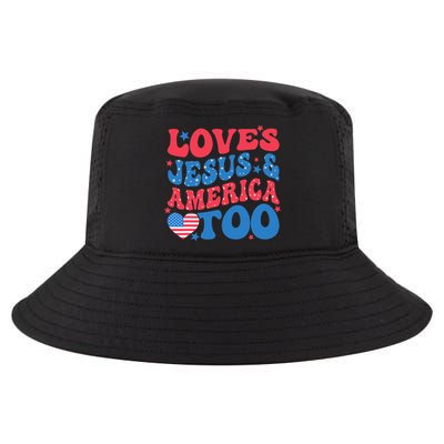 Loves Jesus And America Too 4th Of July Christian Women Cool Comfort Performance Bucket Hat