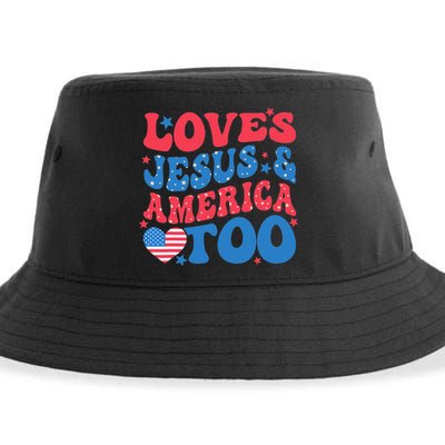 Loves Jesus And America Too 4th Of July Christian Women Sustainable Bucket Hat