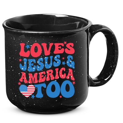 Loves Jesus And America Too 4th Of July Christian Women 15oz Campfire Ceramic Mug