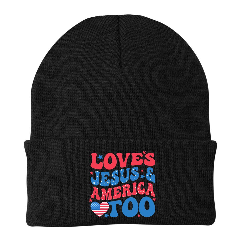 Loves Jesus And America Too 4th Of July Christian Women Beanie