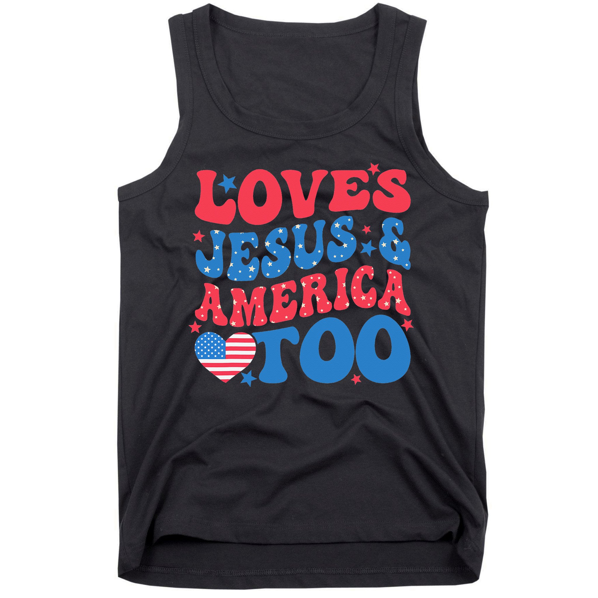 Loves Jesus And America Too 4th Of July Christian Women Tank Top