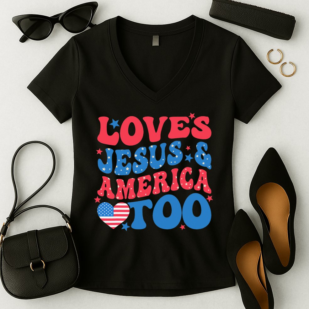 Loves Jesus And America Too 4th Of July Christian Women Women's V-Neck T-Shirt