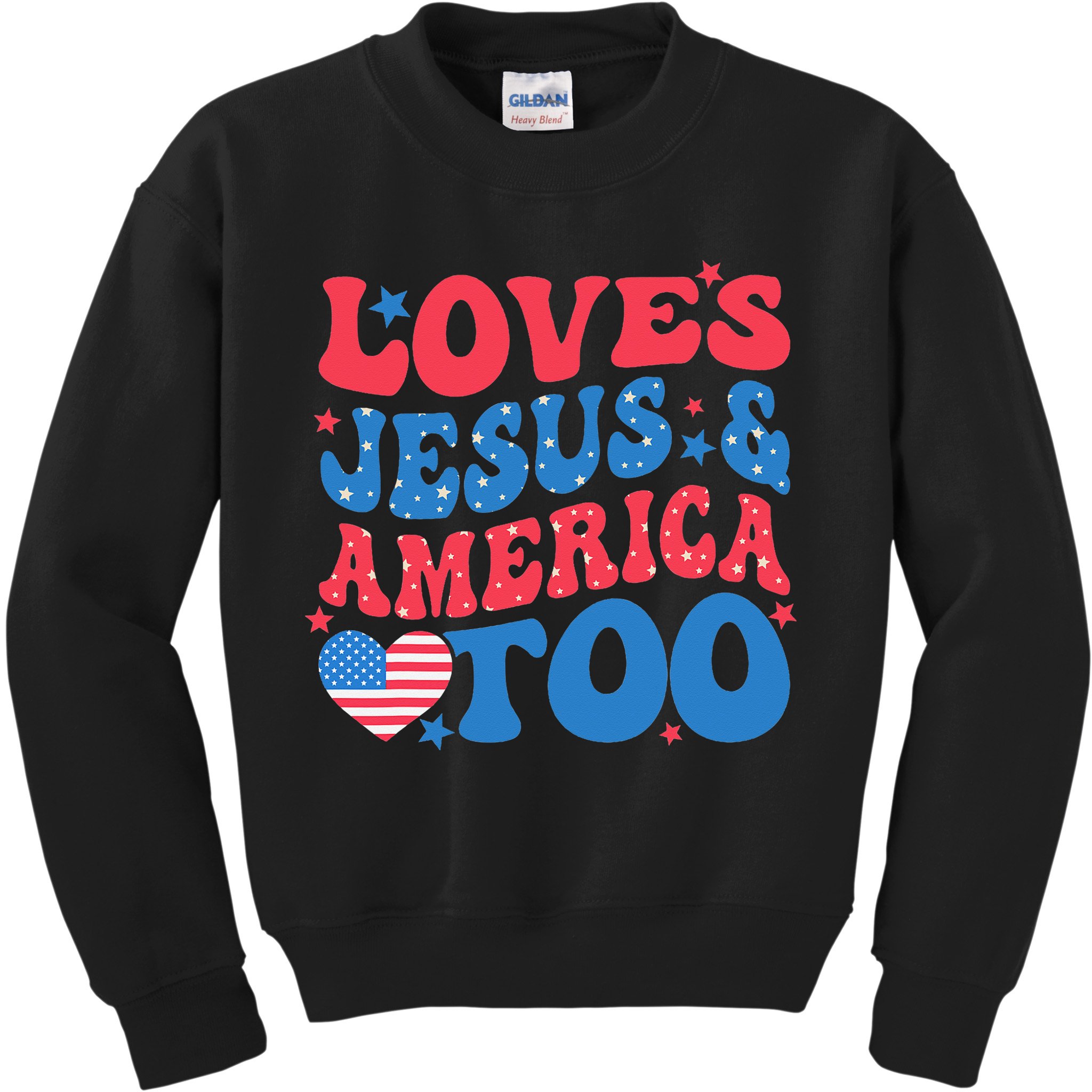 Loves Jesus And America Too 4th Of July Christian Women Kids Sweatshirt